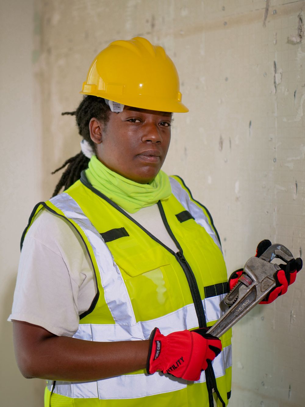 A technician holding tools